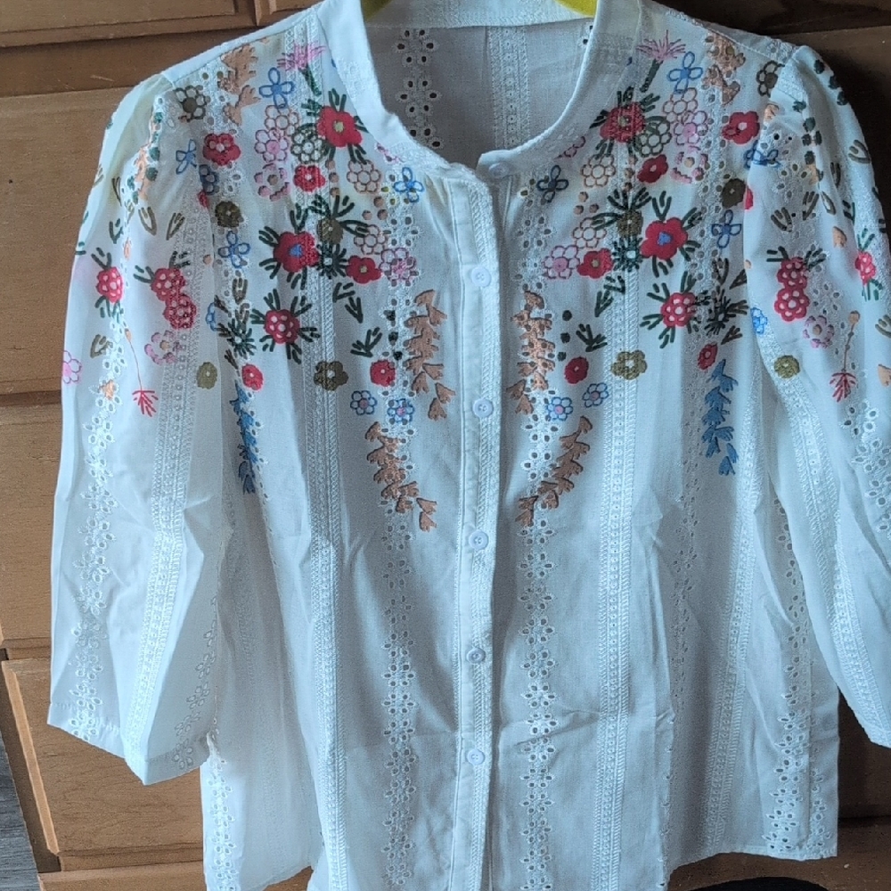 SHEIN White Eyelet Blouse
